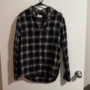 American Eagle Outfitters Black and Cream Plaid Shirt
